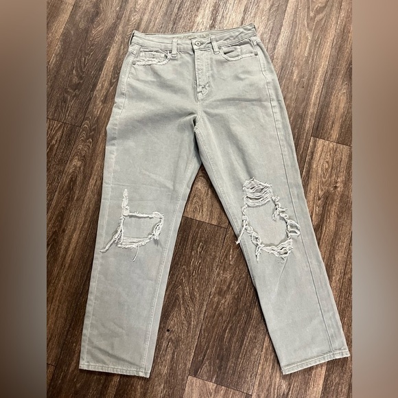 American Eagle Mom Straight Jeans 10 Olive Green - Picture 8 of 12